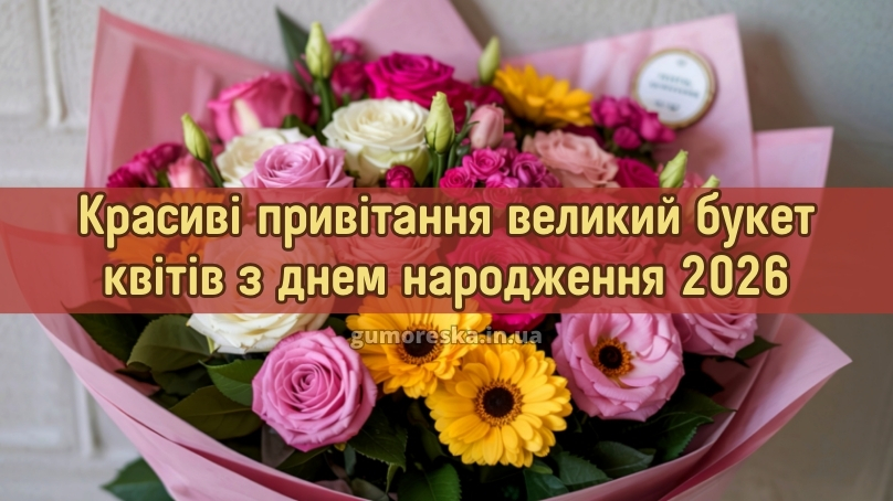 Красиві привітання великий букет квітів з днем народження 2026